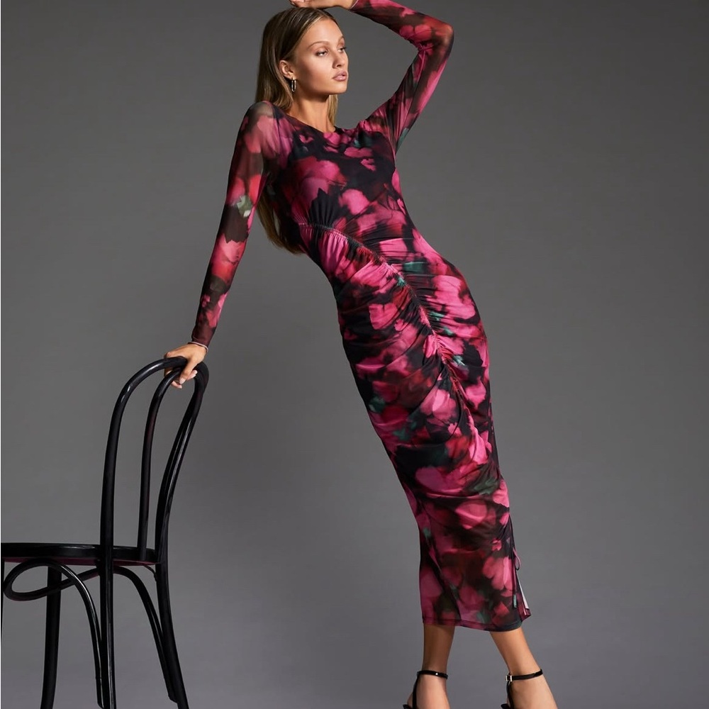 Ted Baker Pink and Black Long Sleeve Bodycon Dress